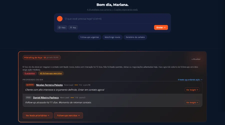 Dashboard do Fifty CRM com priorização por IA