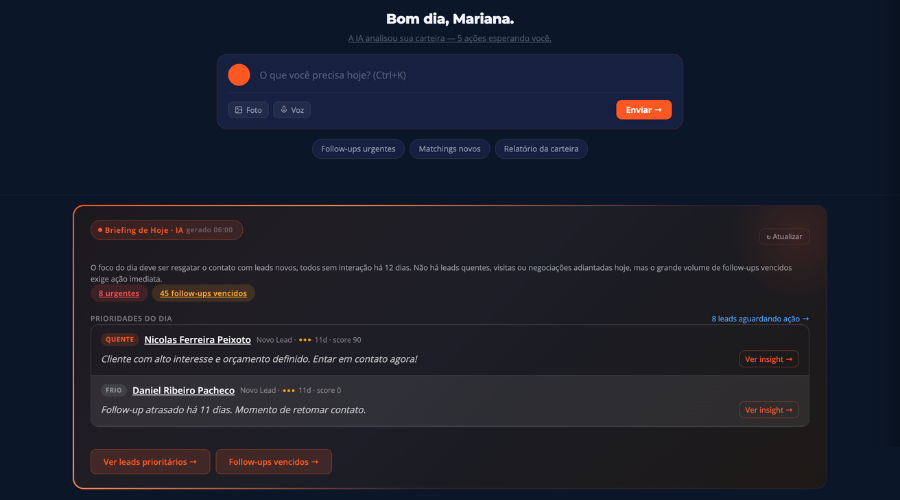 Dashboard do Fifty CRM com priorização por IA